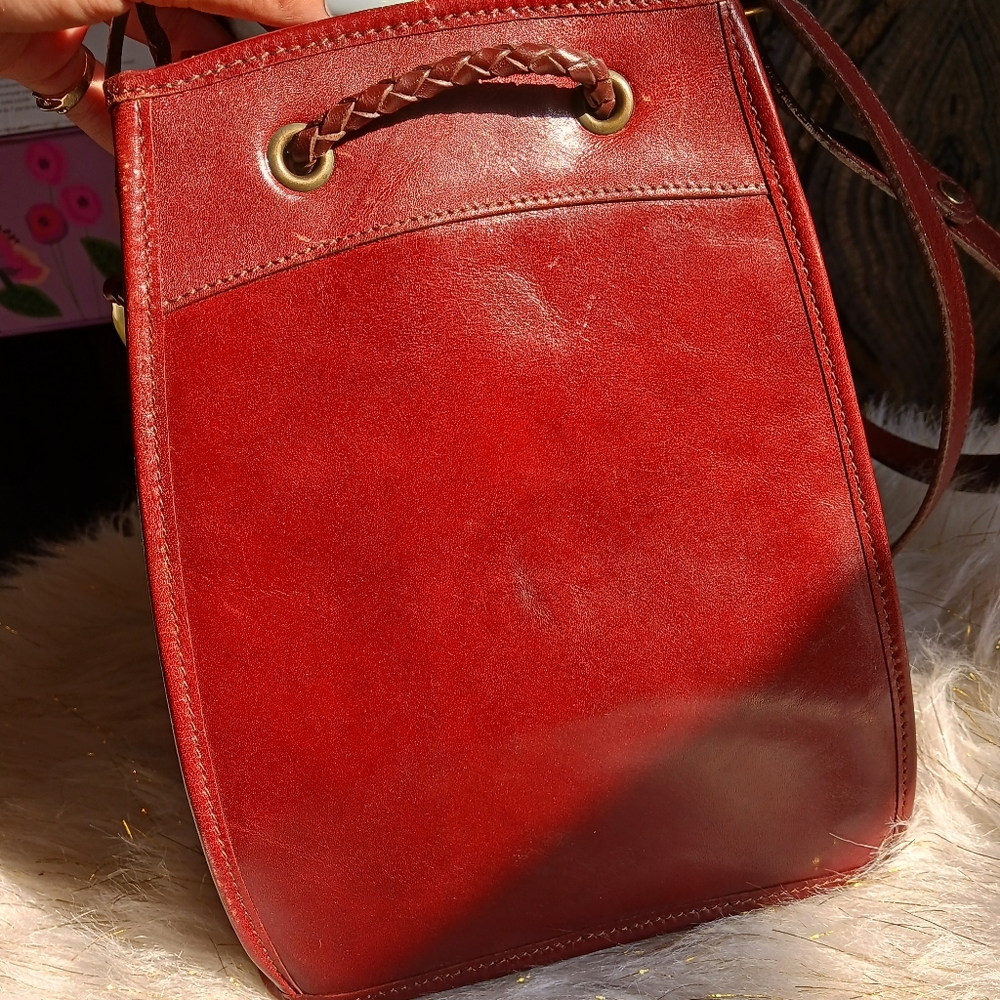 Brahmin Woven Leather Bucket Bag in Burgundy - Picture 4 of 14